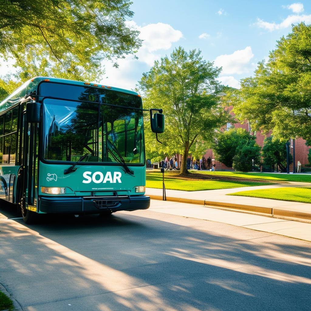 Design a captivating main banner for our website that showcases SOAR’s commitment to revolutionizing student transportation